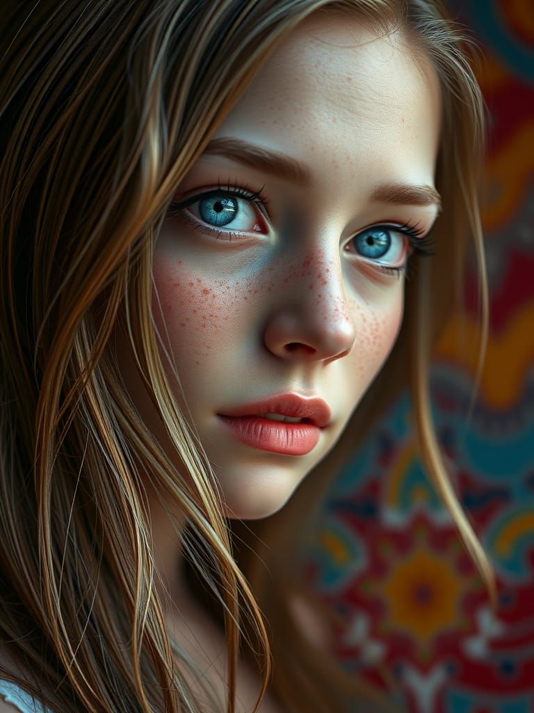 Blue-Eyed Woman: Hyperrealistic Splash Art Portrait