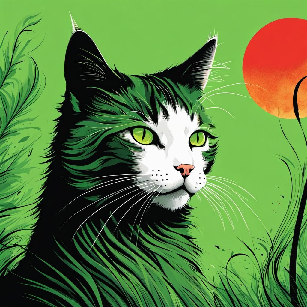 Samurai Cat with Katana in Pastel Impressionism