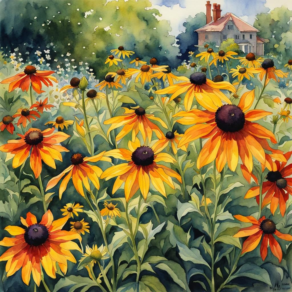 Black-Eyed Susans in Watercolor Style