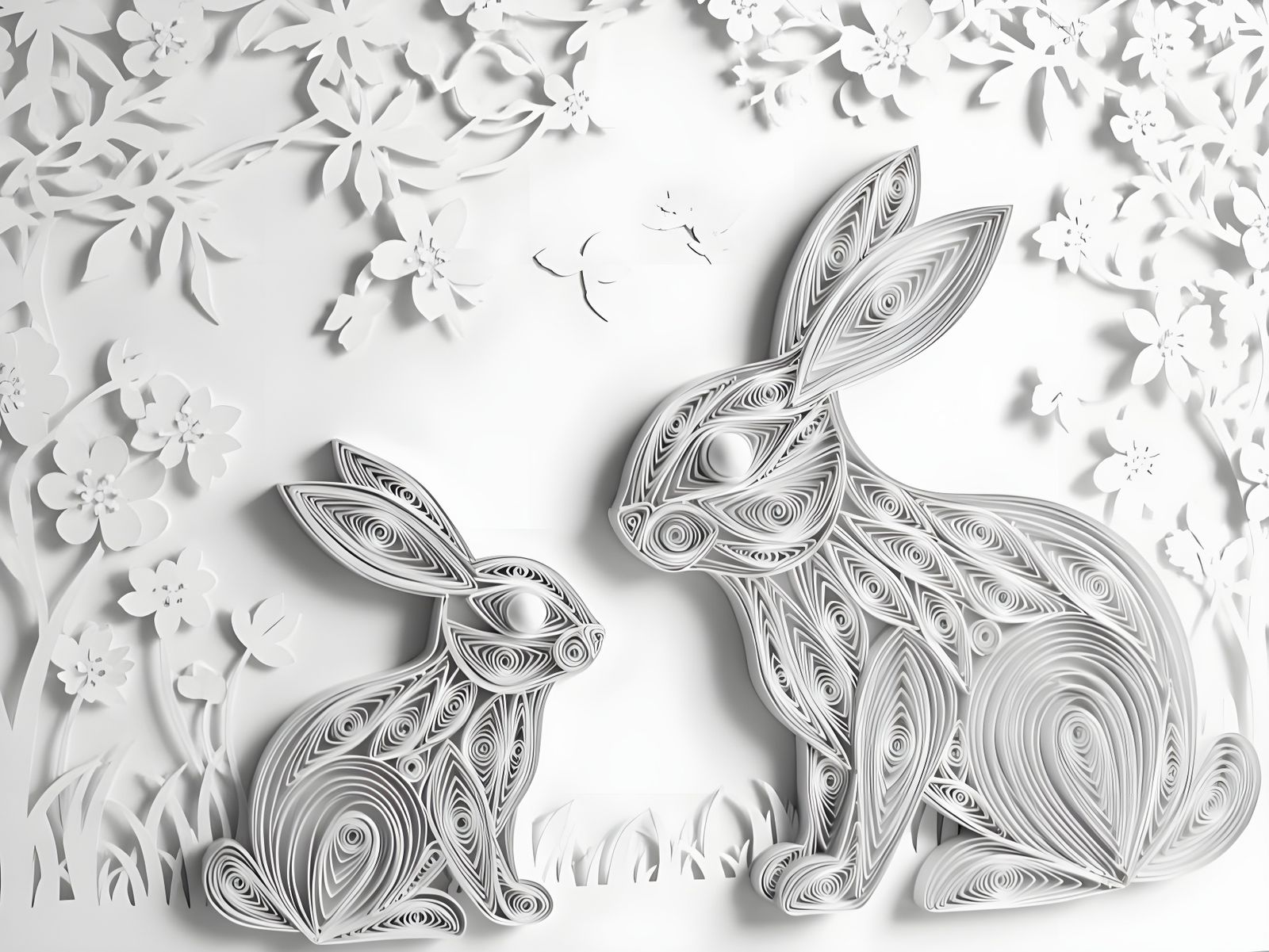 White Papercraft Rabbits in Delicate Paper Garden