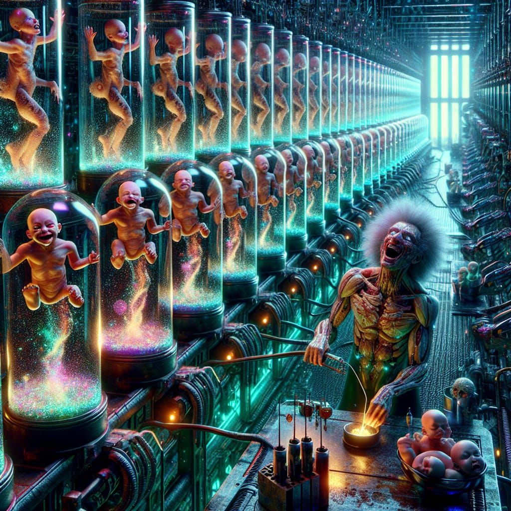 Disturbing Sci-Fi Scene: Humanoid Figures in a Futuristic La...