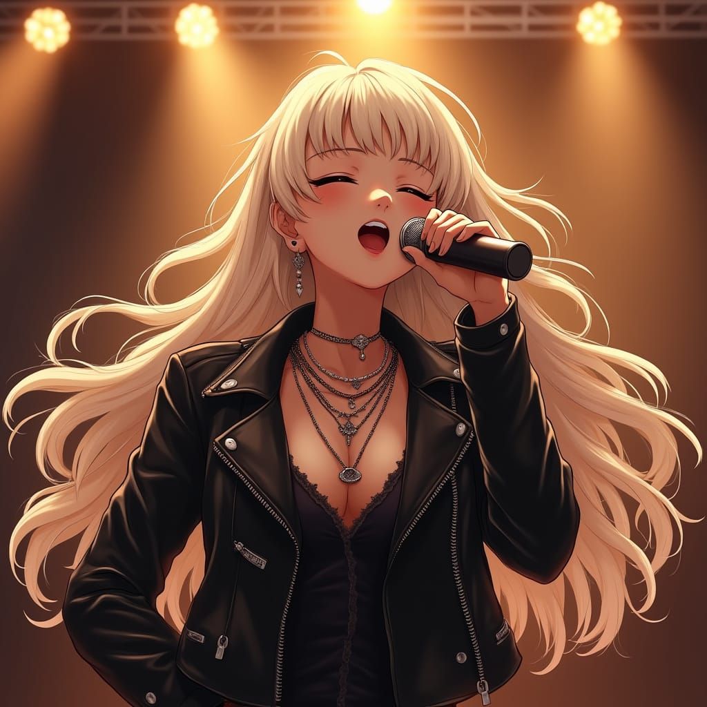 Singer in Anime Illustration Style with Emotional Performanc...