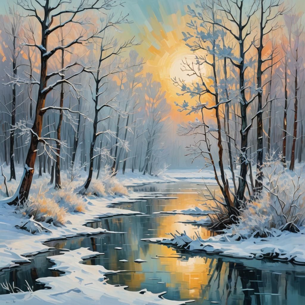 Frozen Lake: Abstract Expressionist Winter Landscape