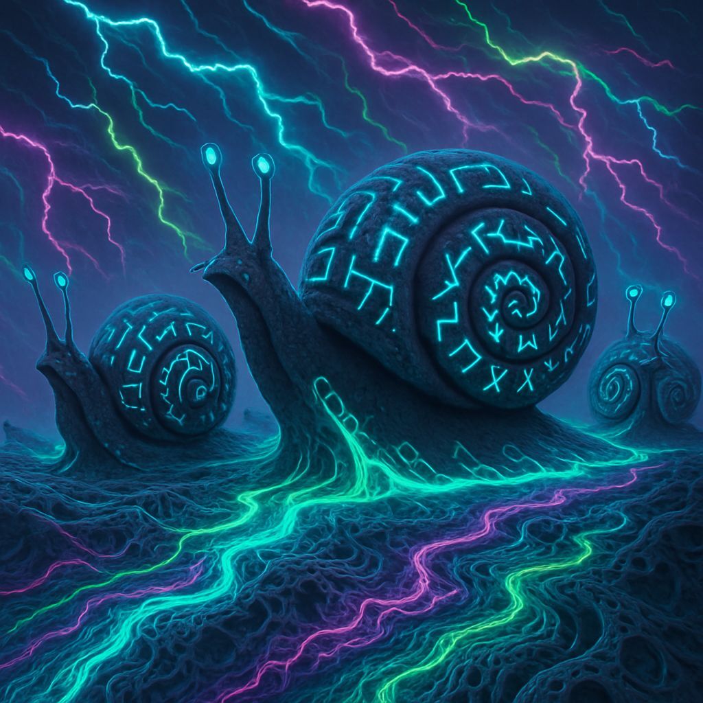 Neon Grey Snailiens in an Enormified Neonstorm