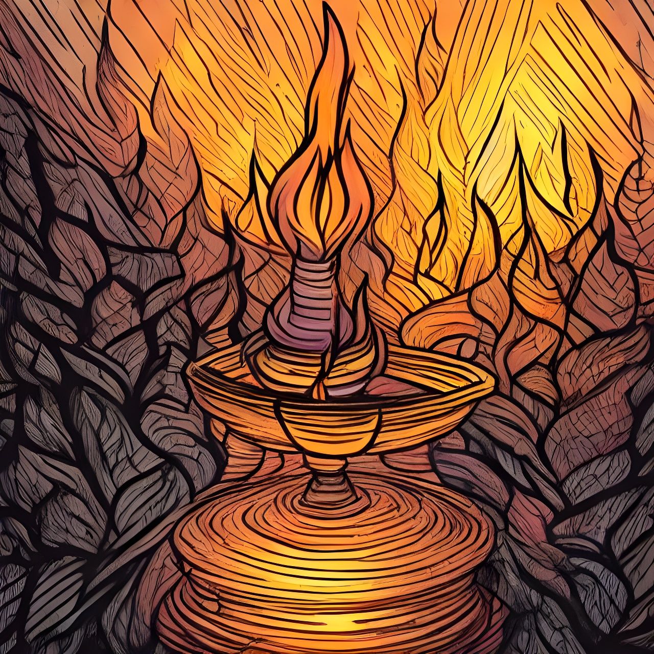 Flickering firelight shadows