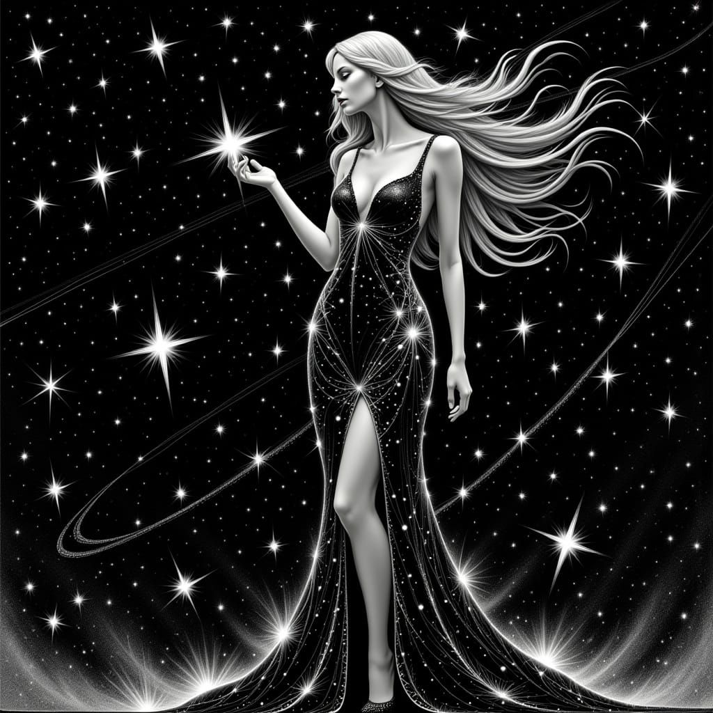 Stunning Art Deco Goddess in Cosmic Starlight