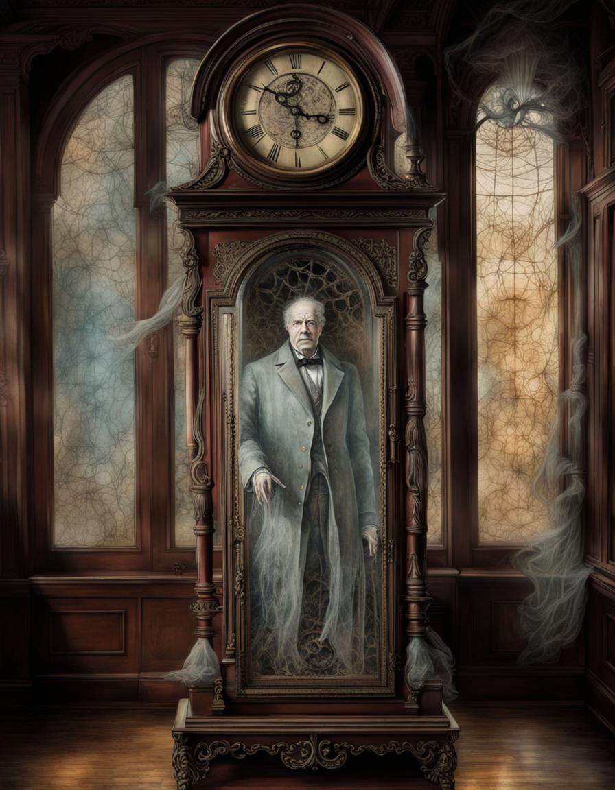 Haunting Victorian Ghost by Grandfather Clock