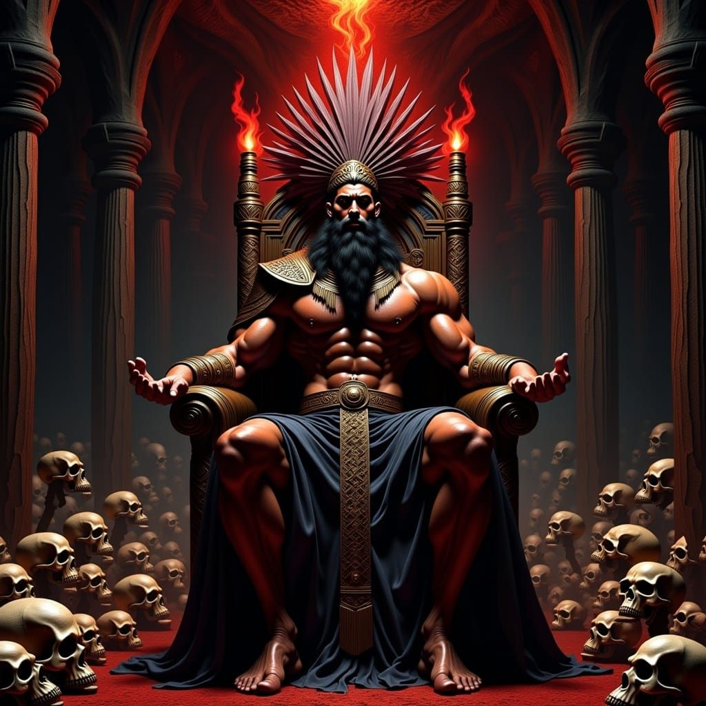 Regal Man on Skull Throne, Gothic Art