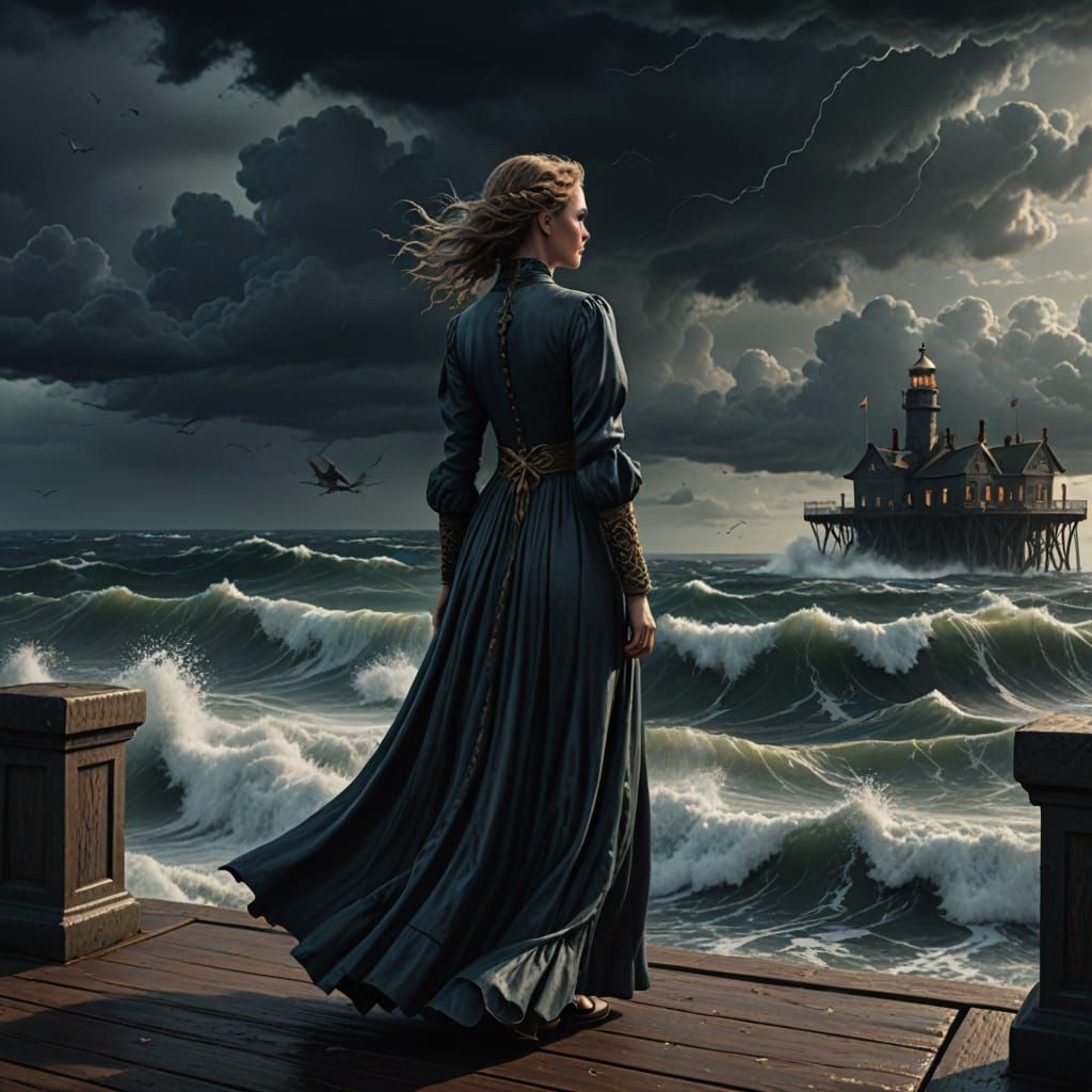 Stormy Sea Goddess Watching the Horizon