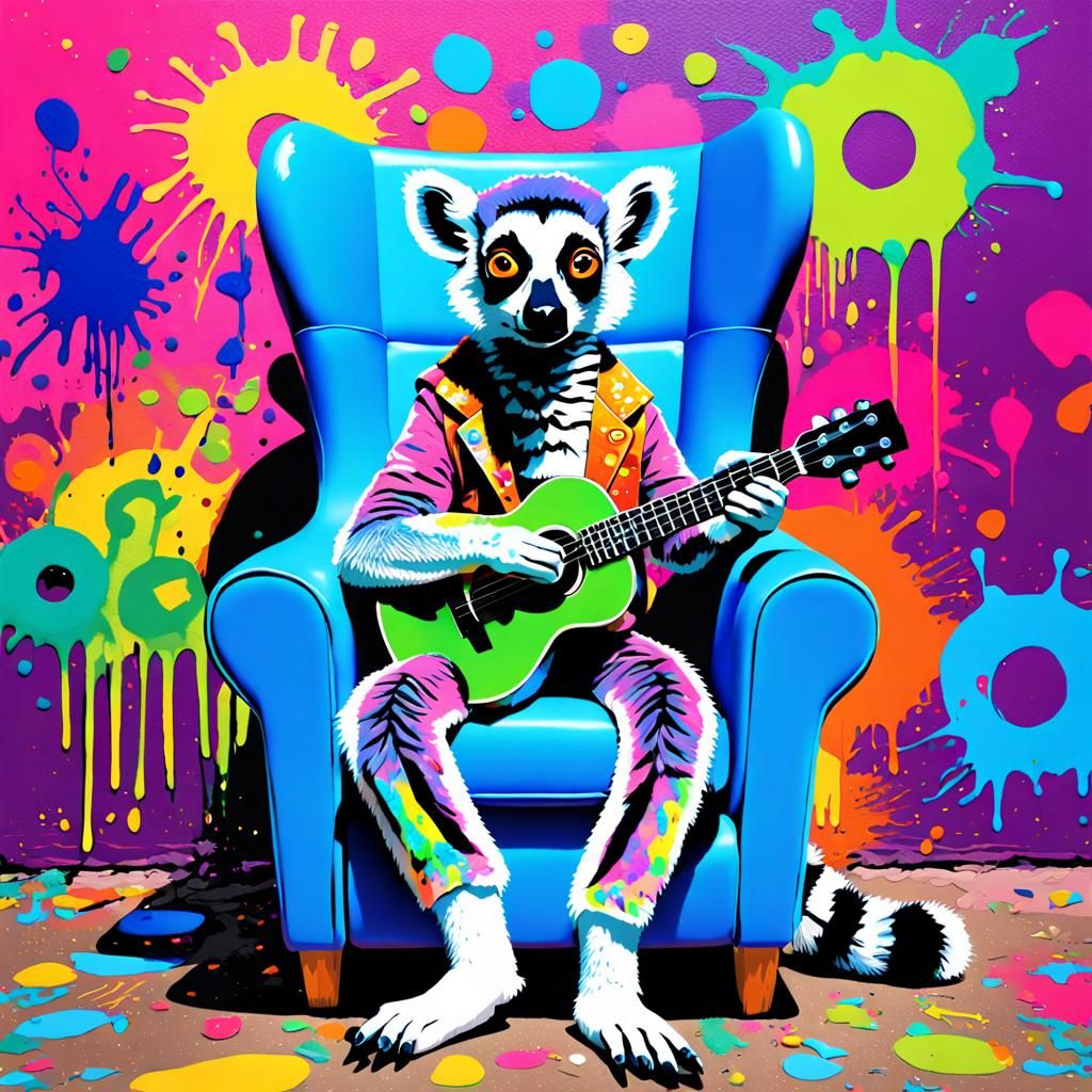 Psychedelic Lemur Musician in Graffiti Art Style