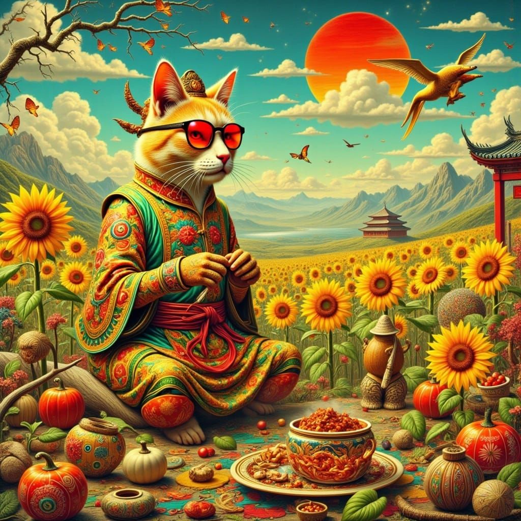 Surreal Psychedelic Ancient Chinese Landscape with China Cat...