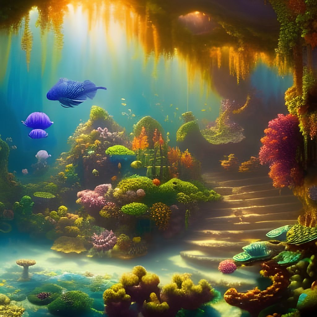 Blue Ring Octopus in Coral Reef: Digital Painting