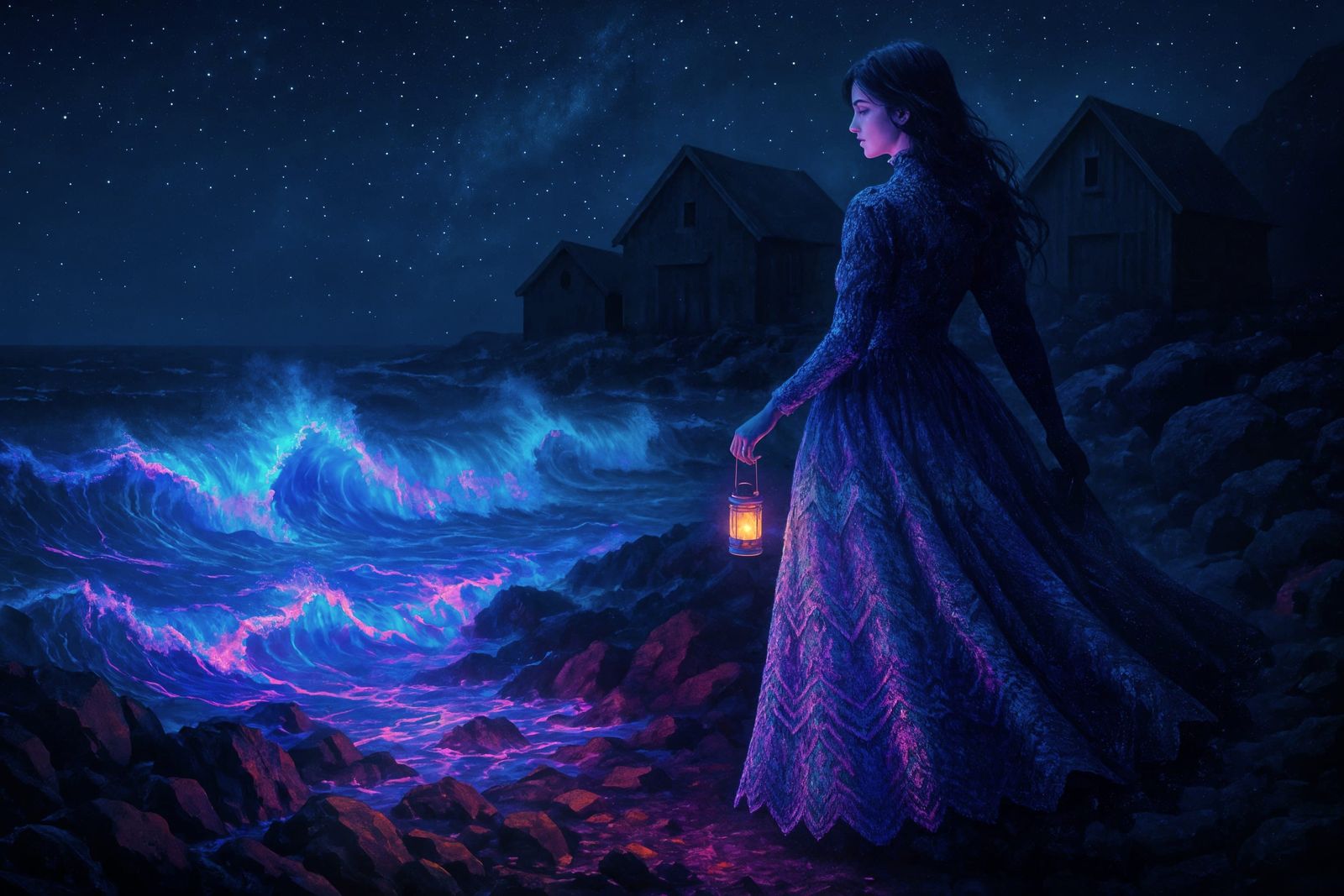 Neon Gothic Fjord: Vaporwave Digital Painting