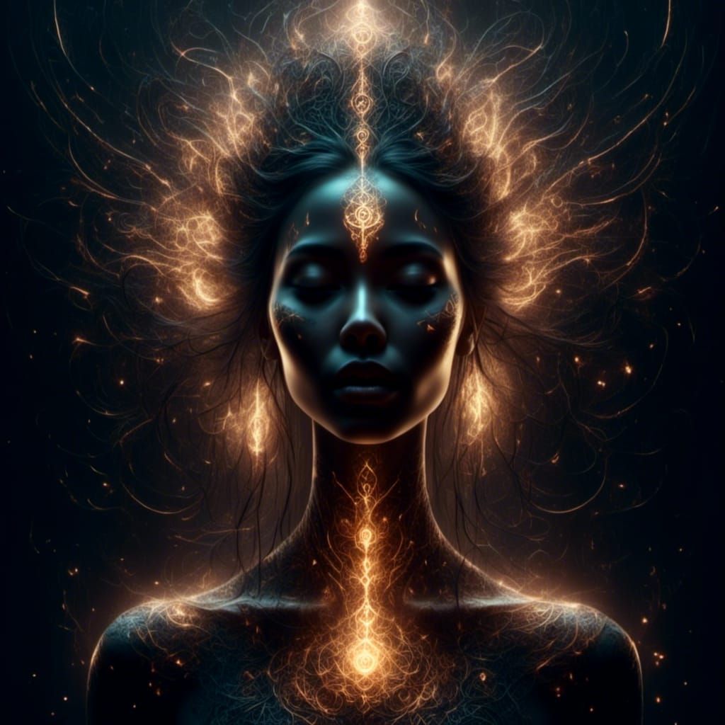 Scandinavian Woman Meditating with Glowing Runes