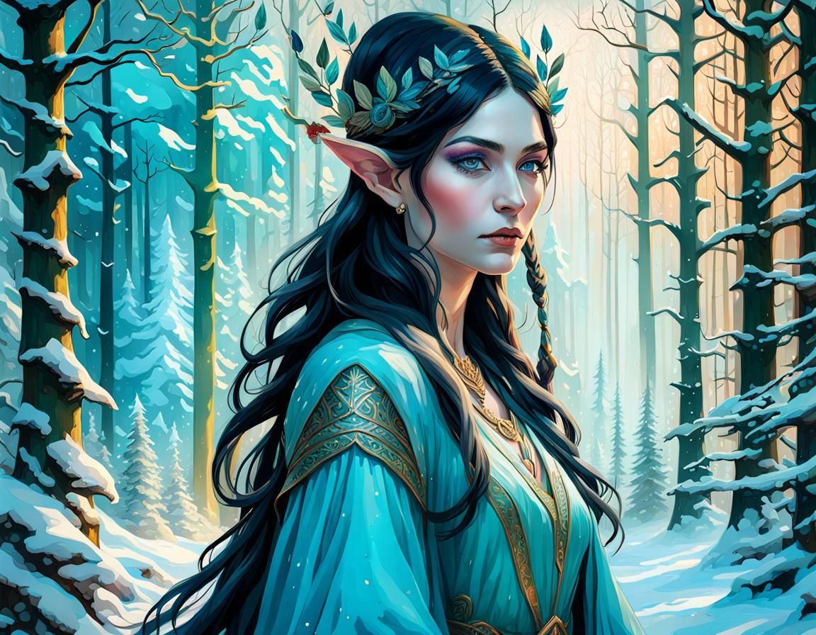 Elf princess in a winter forest