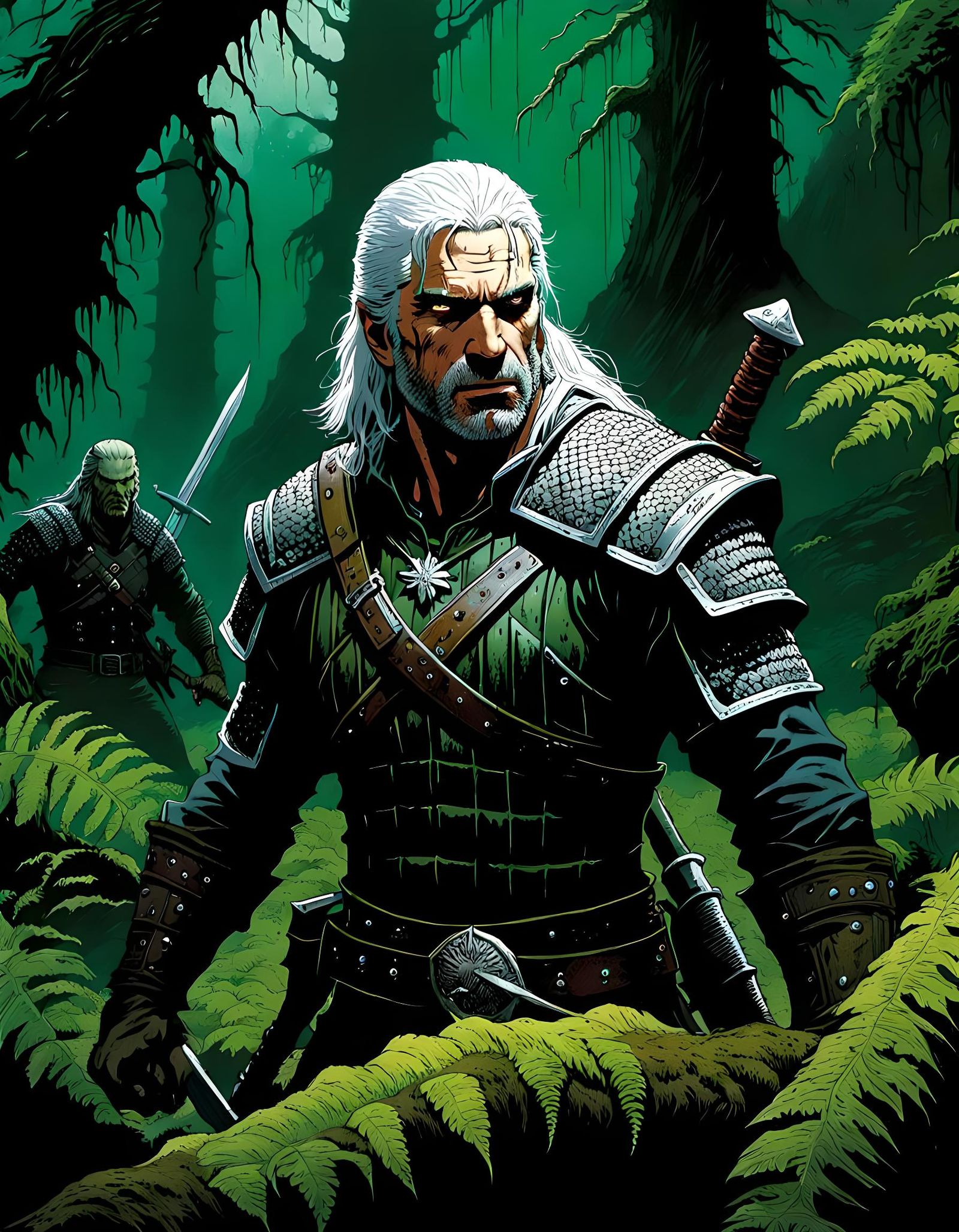 Geralt of Rivia Battles Undead Drowned in Dark Fantasy Style