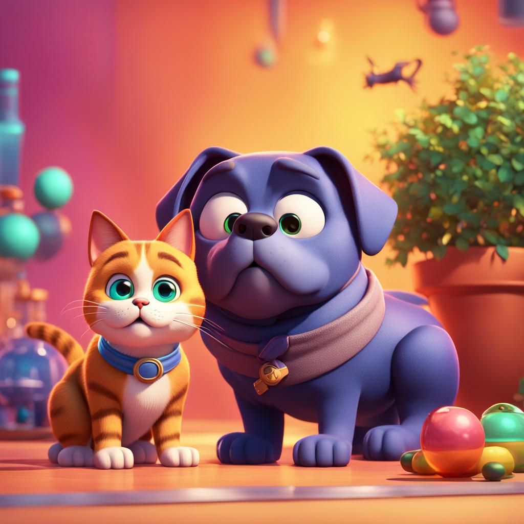 Cat and Dog as 3D Digital Art