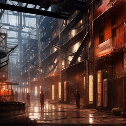 Decadent Technoir City: Industrial Alley Digital Painting