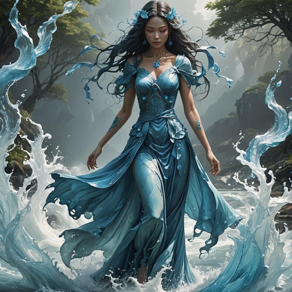 Water Elemental in Azure Silk Dress