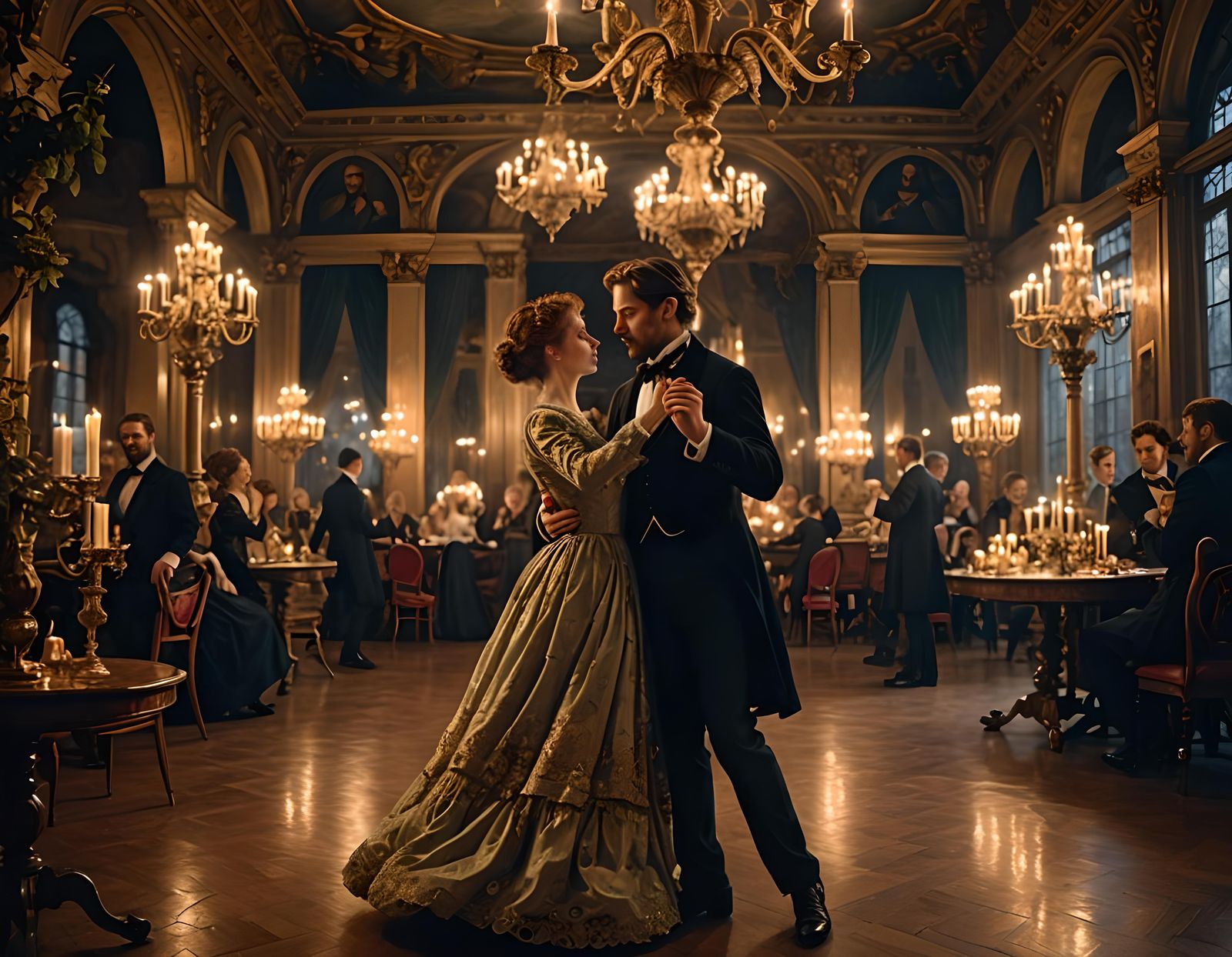 Romantic Candlelit ballroom scene, from Victorian melodrama