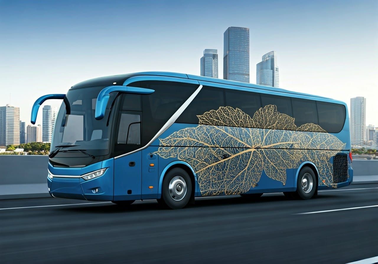 Futuristic Liner Bus with Gold Filigree Design