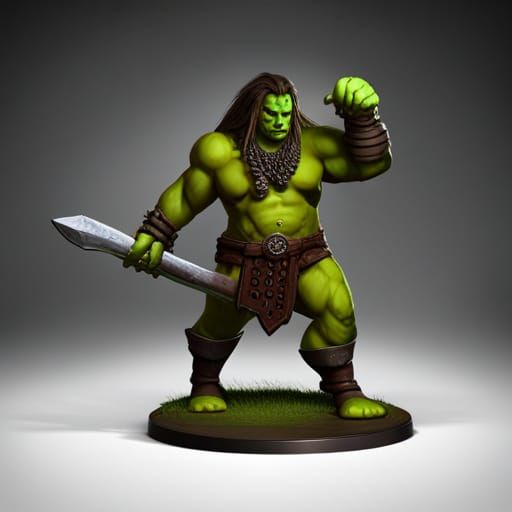 Green Orc Barbarian in Dark Fantasy Style