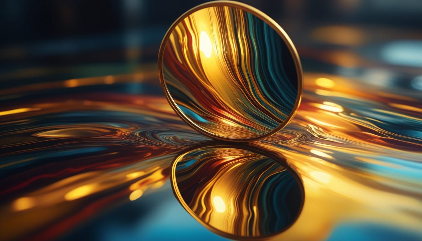 Surreal Mirror Reflects Alternate Reality in Golden Light