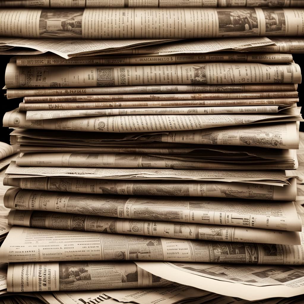 Hyperrealistic Sepia-Toned Desk with Foreign Newspapers
