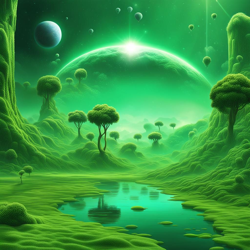 Cosmic Green Planet with Clean Water and Atmosphere