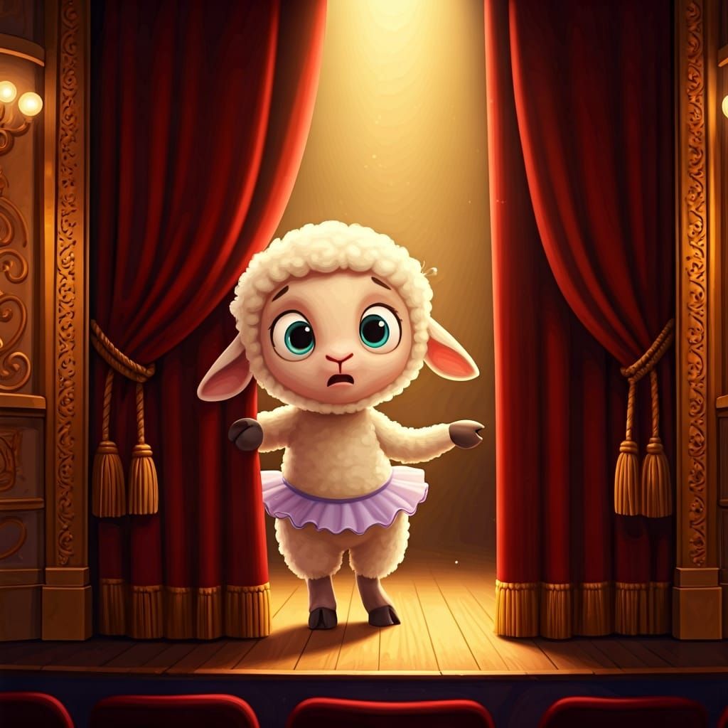 Worried Lamb Backstage in Pixar-Style CGI