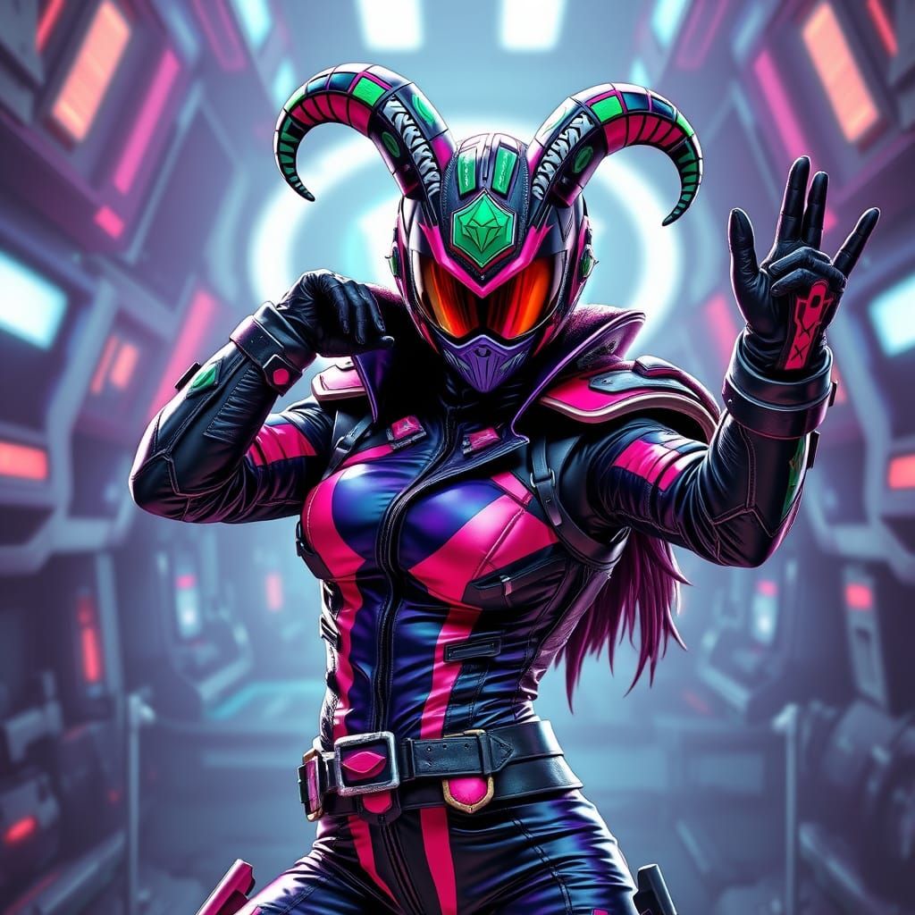 Vibrant Kamen Rider Jester in Futuristic Biker Gear
