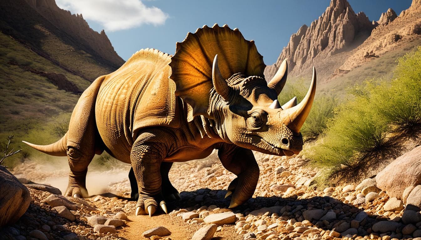 Triceratops Stalks Lizard: Photorealistic Wildlife Photograp...