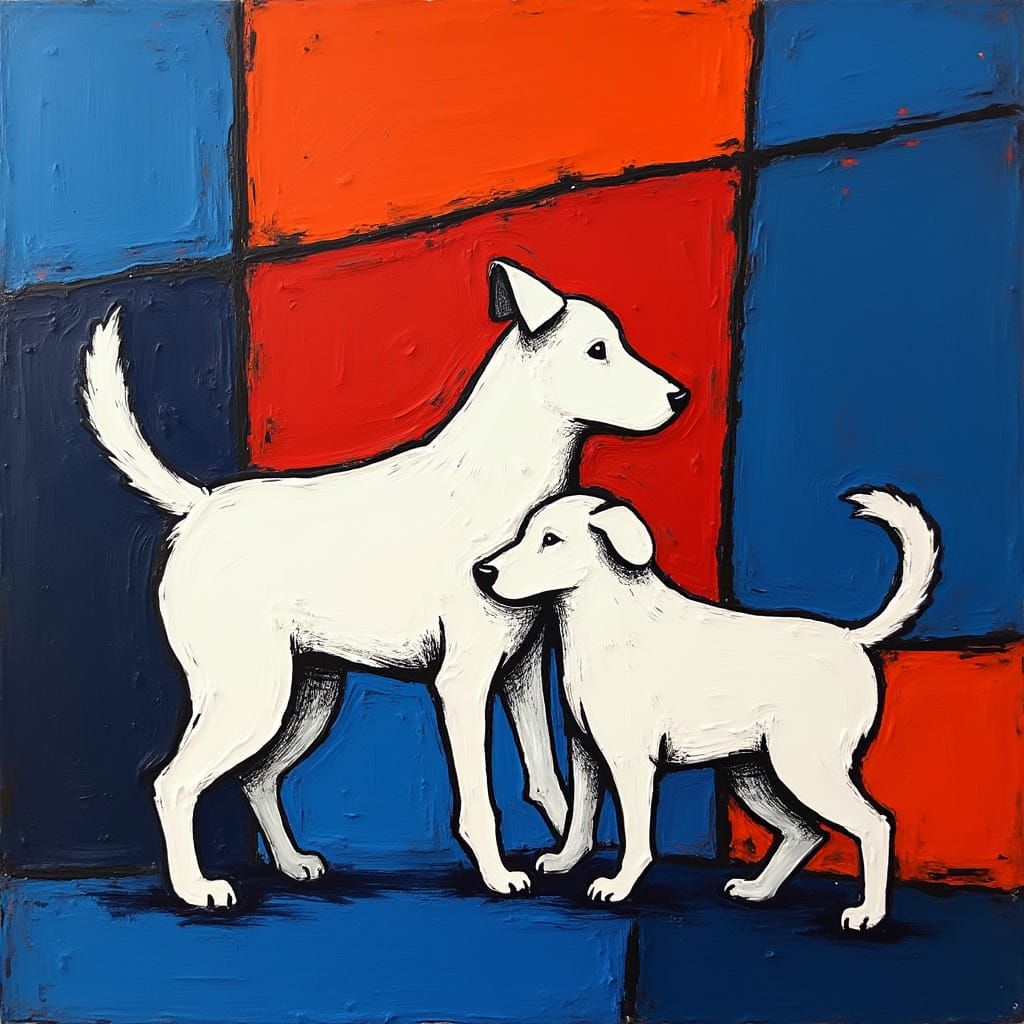 Dogs Playing in Abstract Geometric Style