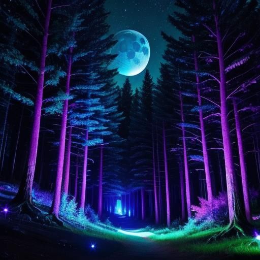 Glowing Crystals Light a Forest Nightscape