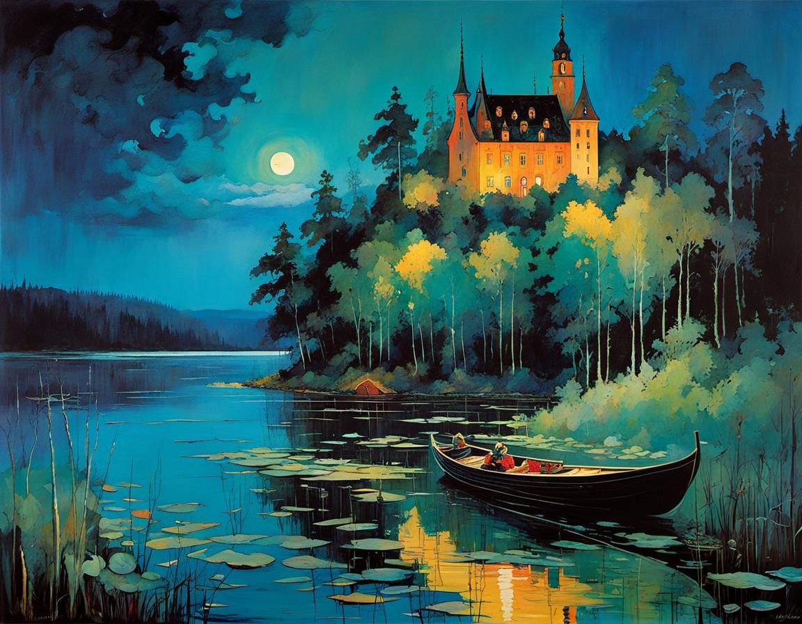 Swedish Lake: Midsummer Night Art, Intricate Details