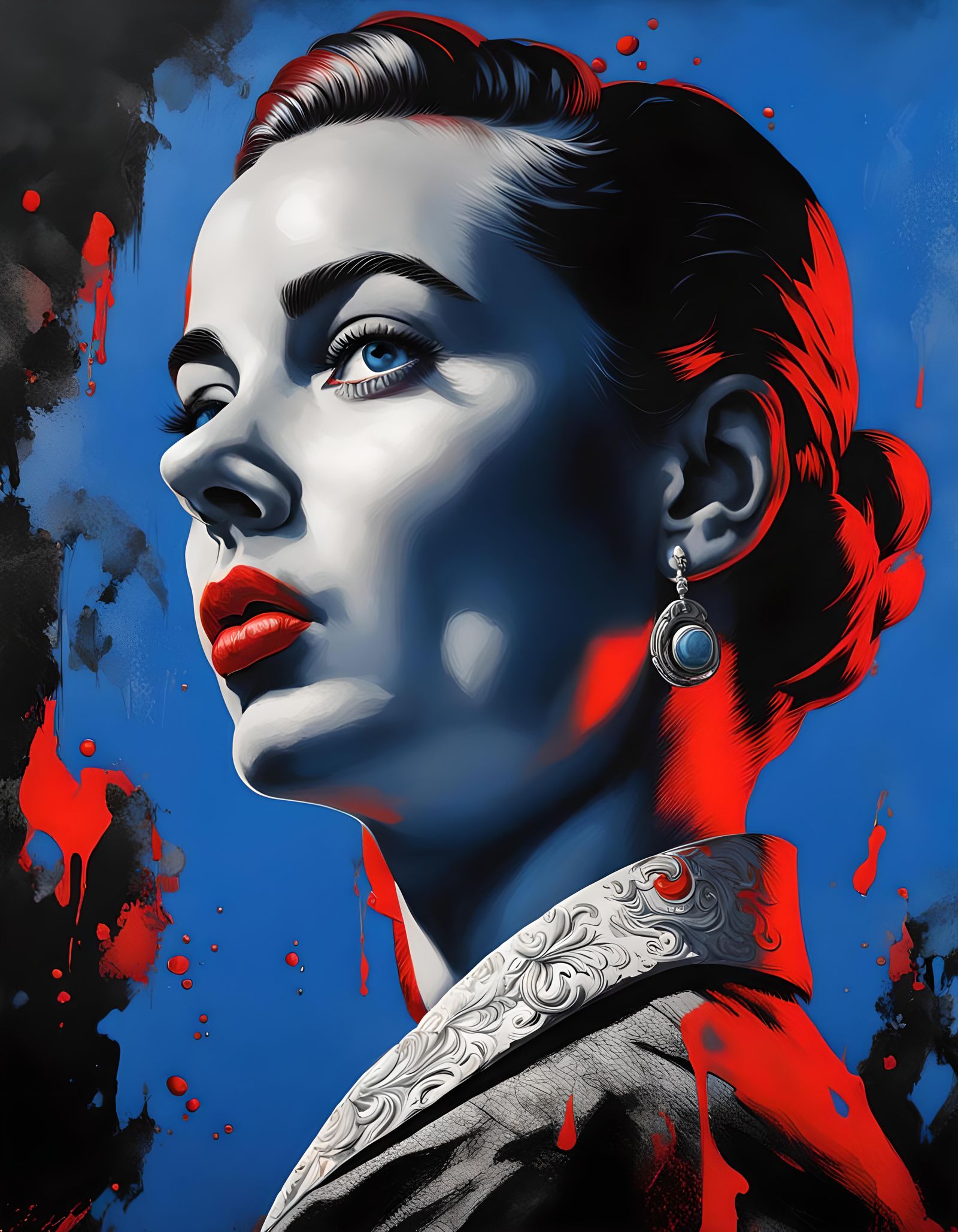 1950s French Woman Portrait in Splash Art Style