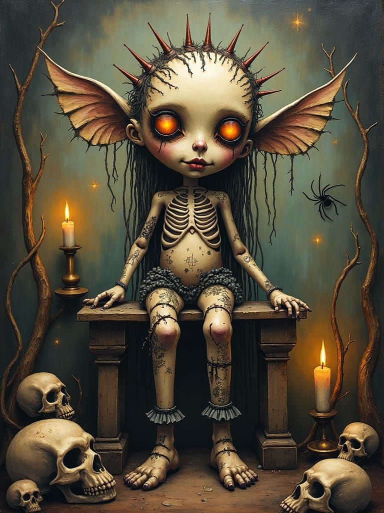 Ethereal Gothic Voodoo Doll in Bizzaro Numptypunk Style