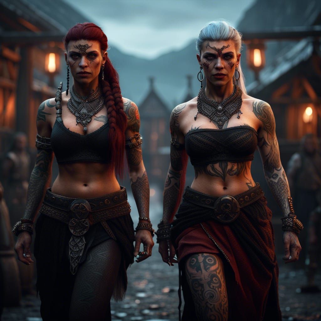 Viking and Vampire Women: Detailed Matte Painting
