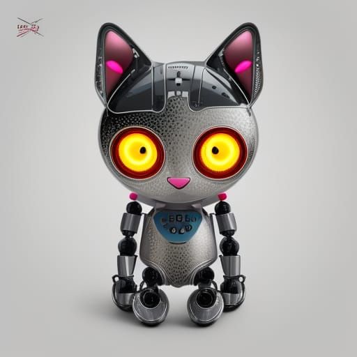 Cute Mischievous Robotic Kitten Toy in Futuristic Style
