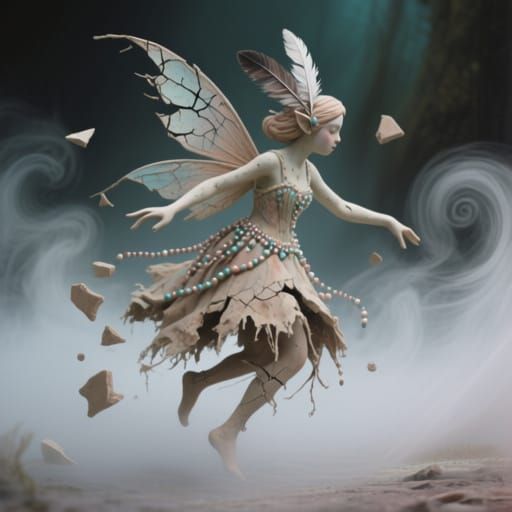 Clay Fairy Dancing in Mist: Dreamlike Art