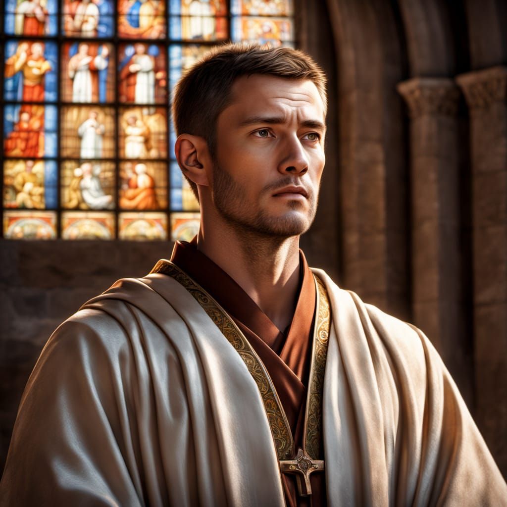 Muscular Monk in Ancient Church, Sung in Beautiful Hymns