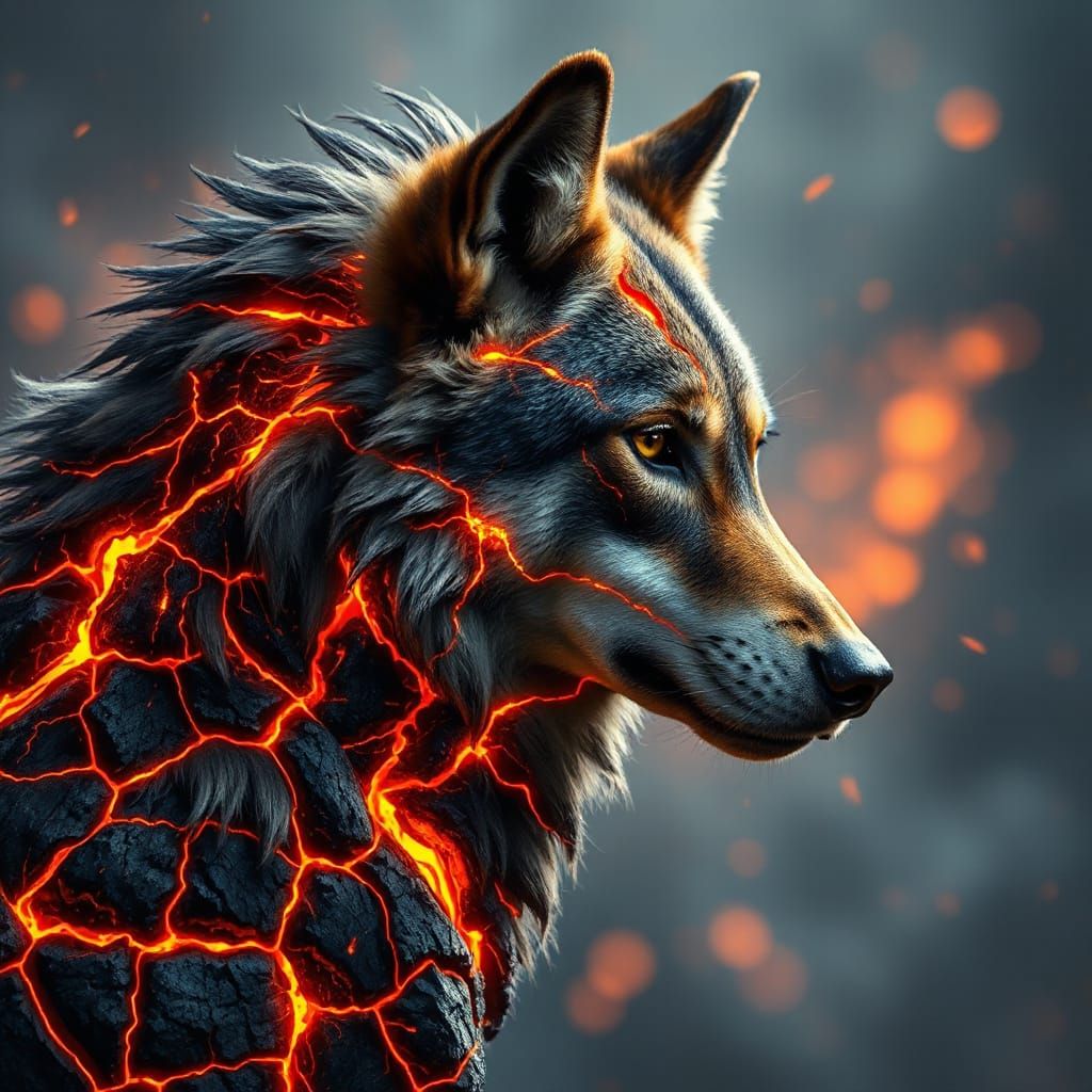 Lava Wolf Hyperrealistic Splash Art