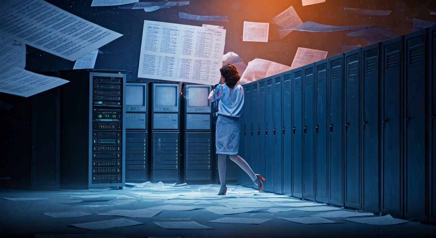 Woman with 80s Tech in Retro-Futuristic Style