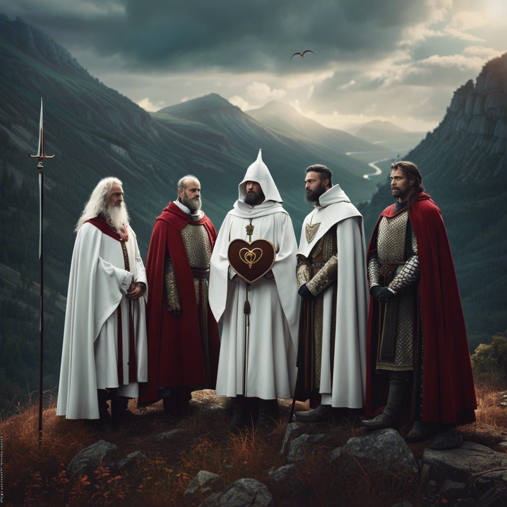 Clerics in Mountain Field: Detailed Matte Painting