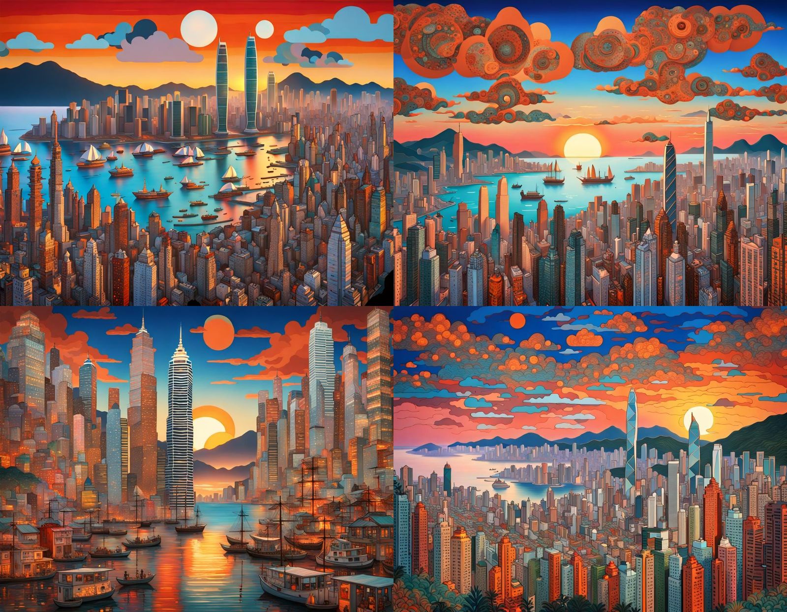 Hong Kong Sunset: Surreal 3D Naive Art