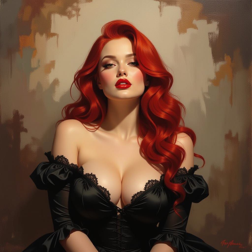 Voluptuous Woman in Horror Scene, Rubenesque Style