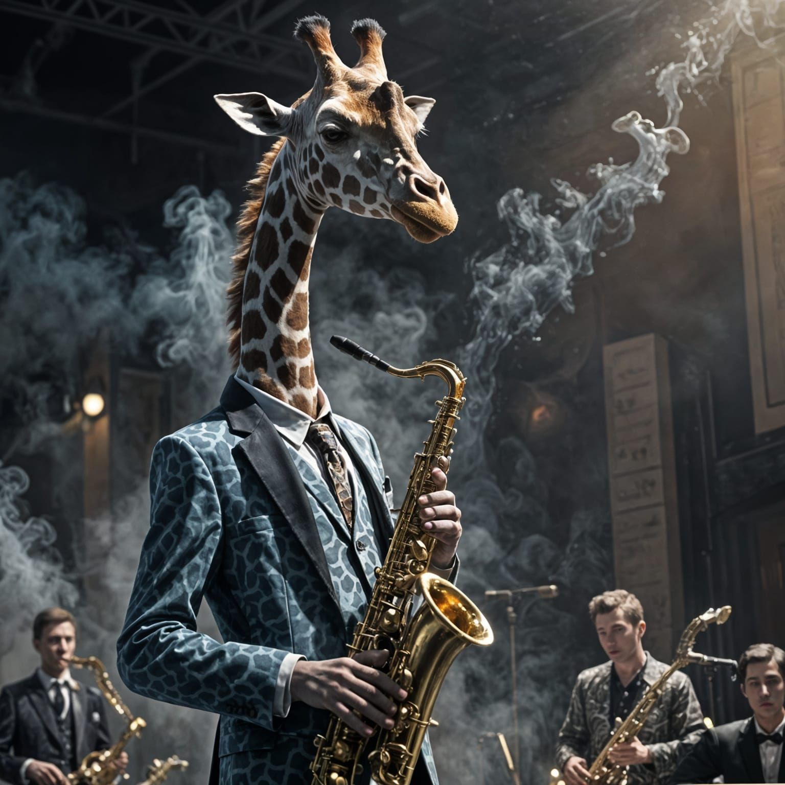 Humanoid Giraffe Plays Saxophone in Disney CGI Style