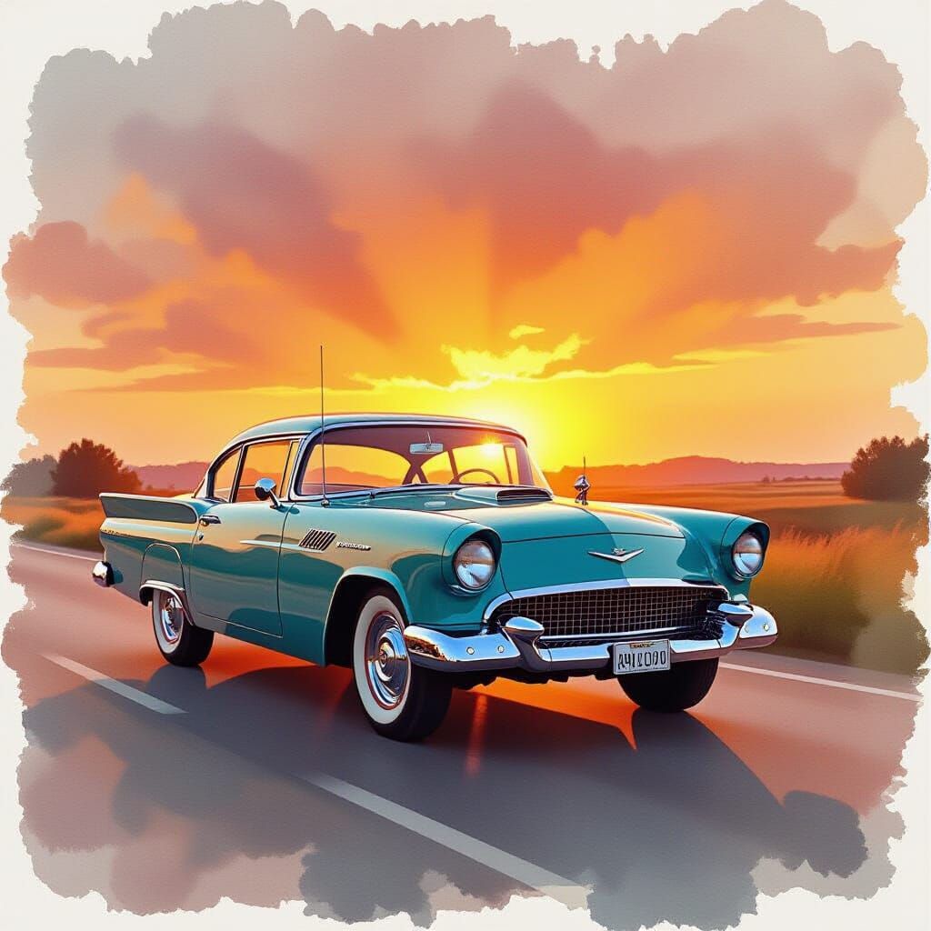 Sunset Scene in Watercolour Painting Style