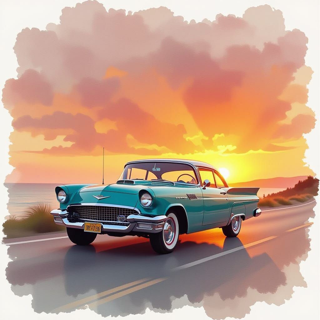 Sunset Scene in Watercolour with Golden Lighting