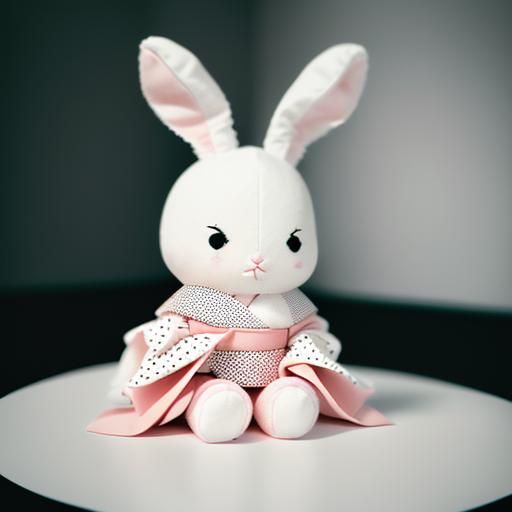 Monochrome Portrait of a Plush Bunnygirl in Minimalist Room